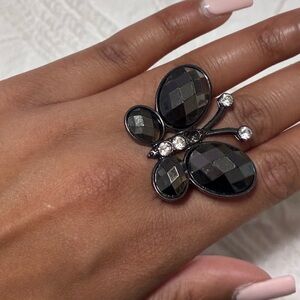 Elegant Black Stone Butterfly Ring